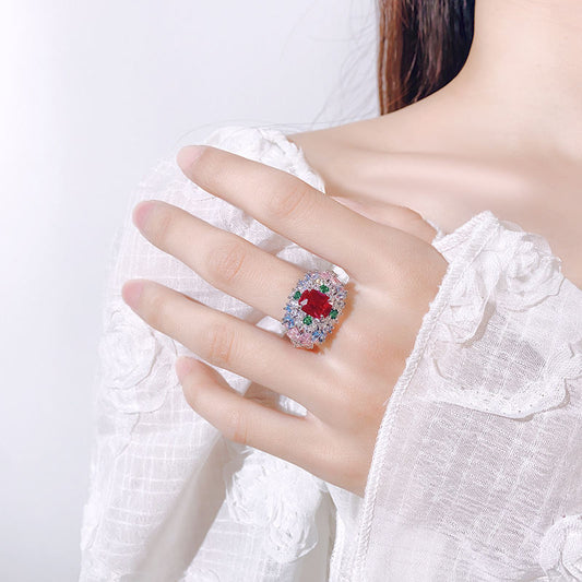 New Arrival Women Ring, Multi Tone Simulated Crystal Finger Jewelry, European American Style Light Luxury Versatile Fashion Accessories