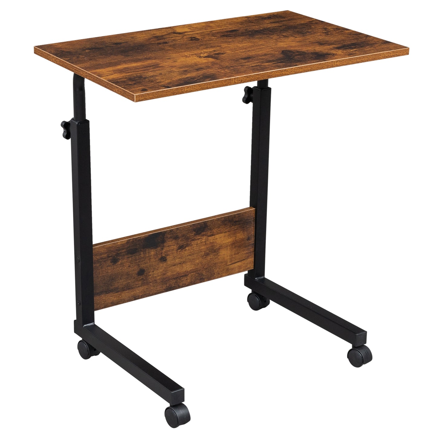 Adjustable Tray Table Rolling Sofa Side Snack Table With Wheels Portable C-Shape Dinner Tray Tables Mobile Wooden Laptop Desk Beside Couch Bed