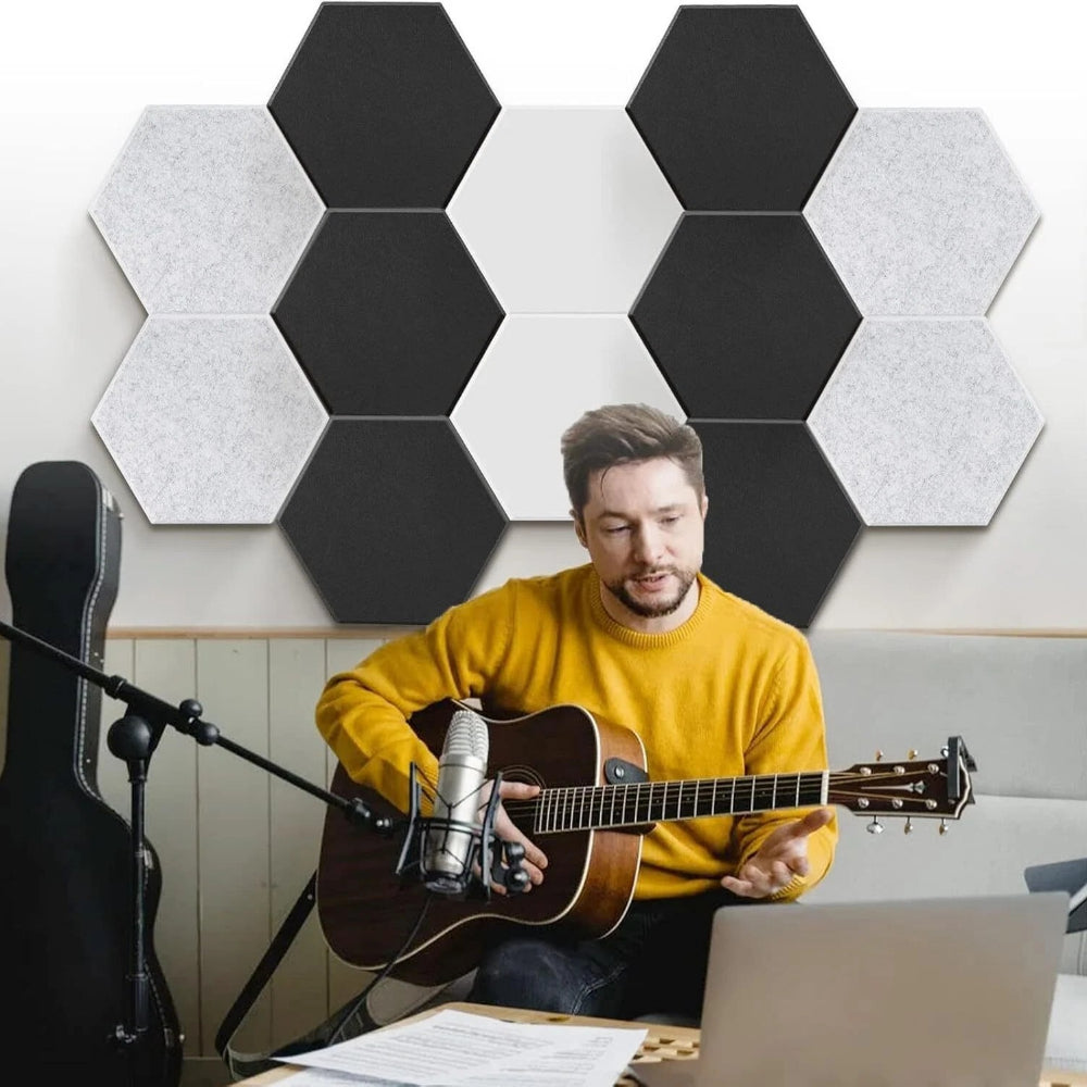 Support pan European shipping--6  Hexagon Sound Panels, 9mm Thick Acoustic Panels, Polyester Fiber Wall Tiles, 12-Pack For Home Studio/Office Noise Reduction