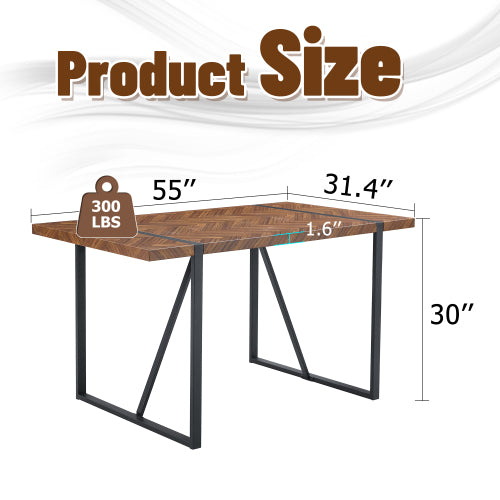 A Minimalist Retro Rectangular Dining Table With A Specially Textured Top And Black Metal Legs.Contemporary Minimalist MDF Dark Wood Textured Tabletop.Able To Give People A Visual Beauty With Rules.