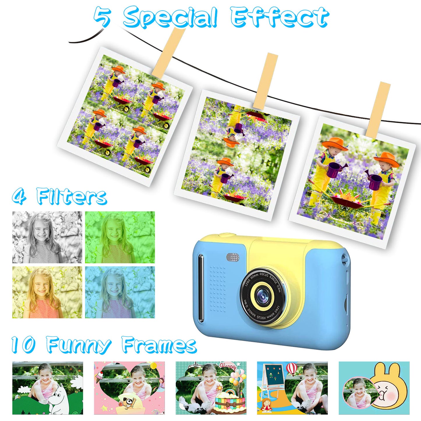 1Pc Kids Digital Camera With Flip Lens Children Video Camcorder Christmas Toy Birthday Gifts With Tripod 2.4in Screen 32G MMC Card For 3-10 Year Old Boys Girls