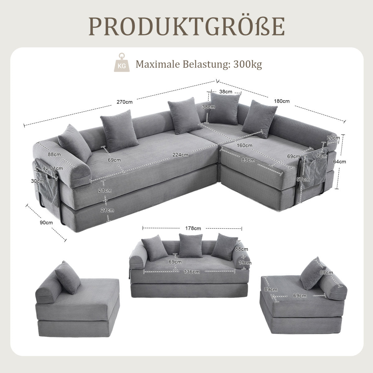 Cosy Family Sofa With Storage Space & Modular Function  Vacuum-packed For Effortless Assembly, Freely Combinable Modules And Pet-friendly. Perfect For Relaxing Moments. Dark Grey
