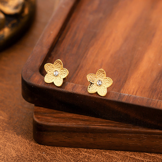 New European American Embossed Stainless Steel Stud Earrings For Women, Vintage Irregular Concave Convex Geometric Design High-End Fashion Jewelry