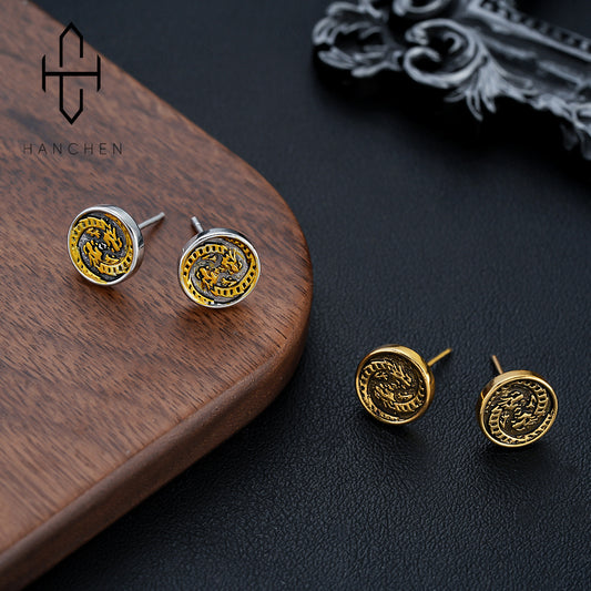 Vintage Double Dragon Stud Earrings For Men, Fashionable Trendy Cool Personality Design Earrings For Women, High-End Versatile Accessories Wholesale