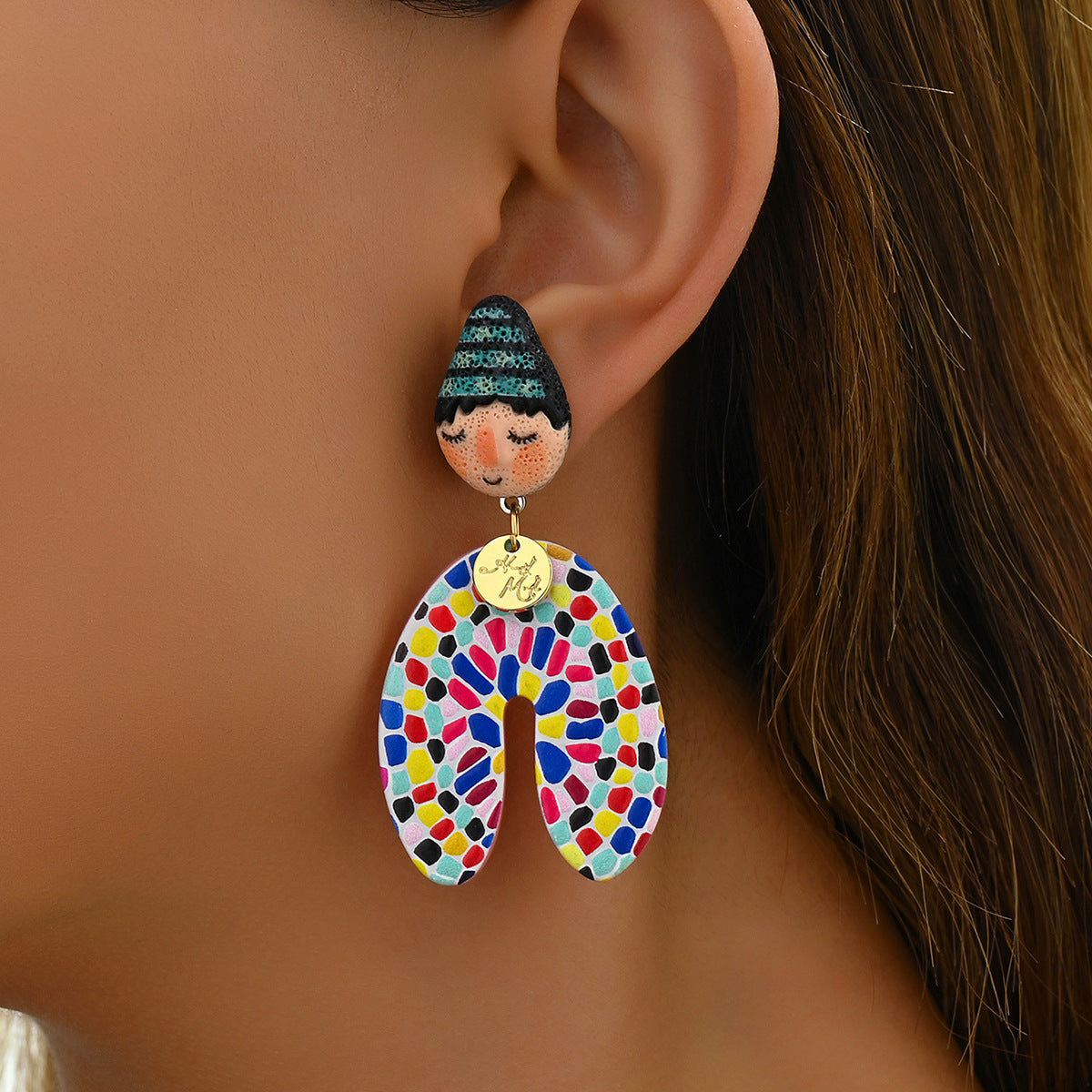 New Arrival Cross-Border Cartoon Character Earrings For Men Women, Original Unique Indian Doll Stud Earrings, Unisex Niche Ear Jewelry