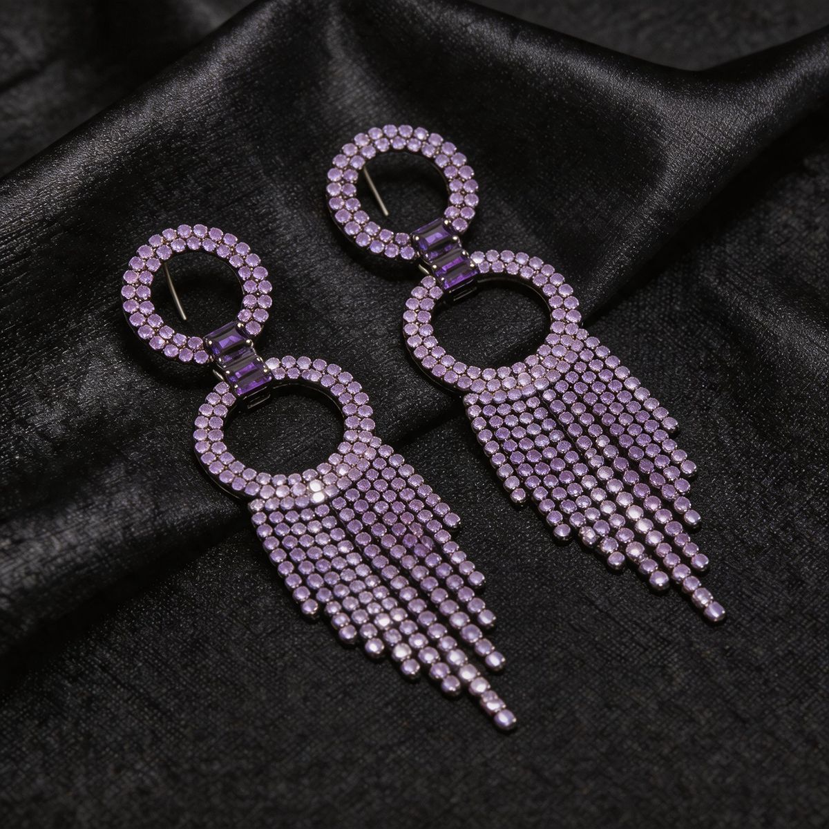 European American Trendy Lavender Full Paved CZ Long Tassel Dangle Earrings, Sparkly Ear Jewelry For Party Club, High-End Fashion Cross-Border Accessories For Women