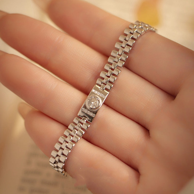 S925 Silver Korean-style Fashionable Watch Strap Zircon Bracelet