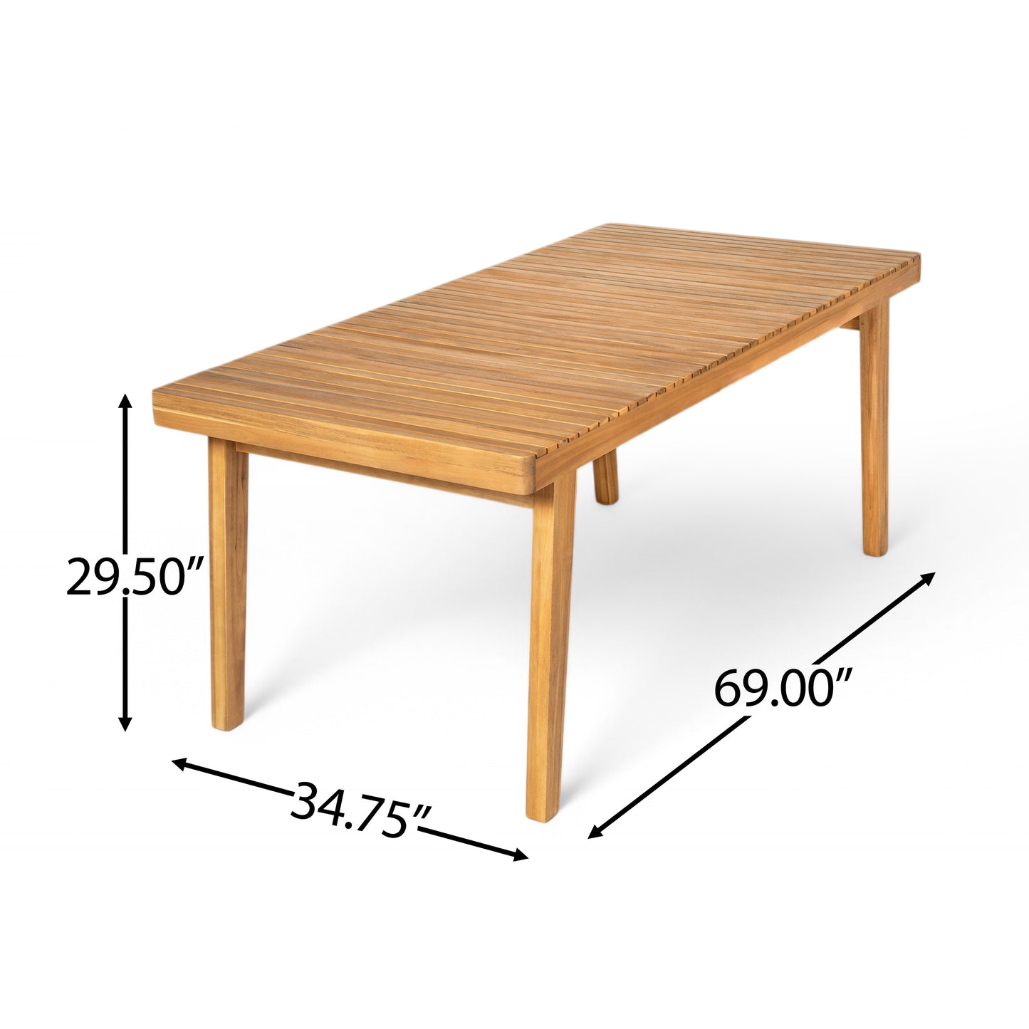 69  Acacia Wood Outdoor Dining Table With Slatted Top, 300 Lbs Weight Capacity, Ideal For Patio & Garden Gatherings, Natural Color