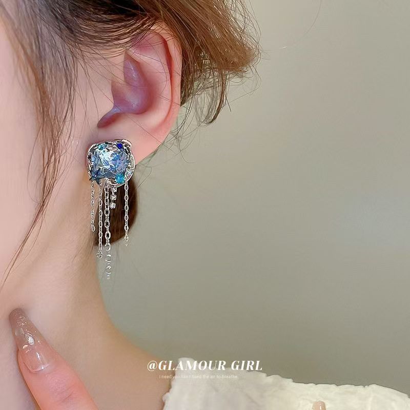 Blue Planet Zircon Floral Pearl Earrings For Women, Super Fairy Sparkling Exquisite Elegant Studs, Light Luxury High-End Fashion Ear Jewelry