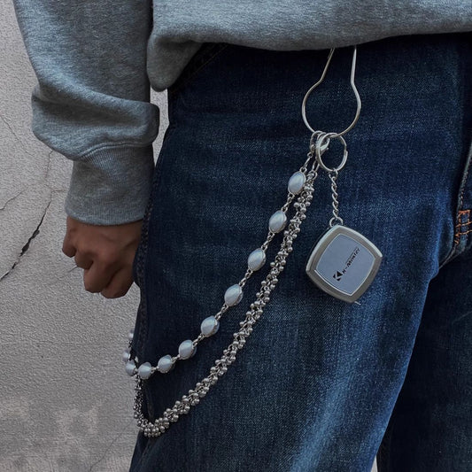 Metal Pearl Waist Chain Men's Accessories Phants Zipper
