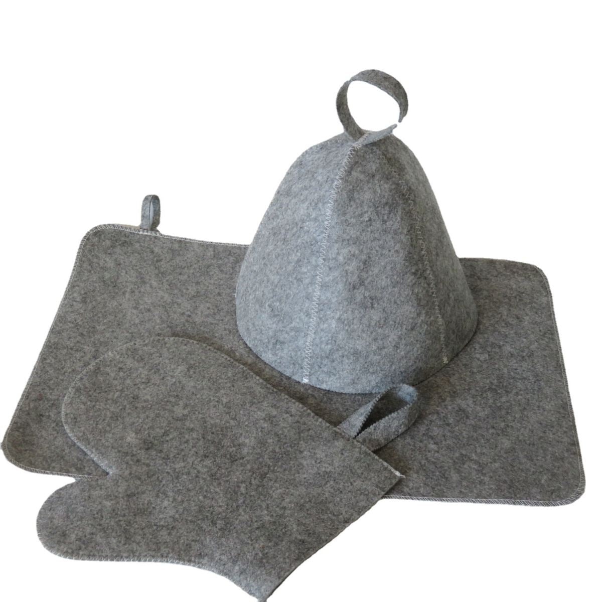 Factory Wholesale Felt Sauna Hat Three-piece Set Mat Gloves And Dry-hair Cap