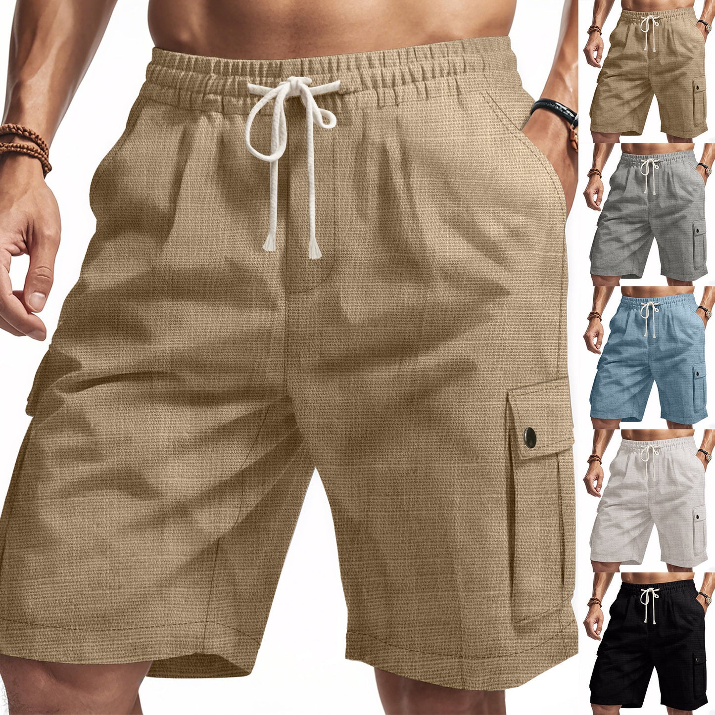 Cross-border Hot Sale American Ami Kaji Outdoor Tactical Tooling Summer Men's Bamboo Linen Beach Casual Shorts