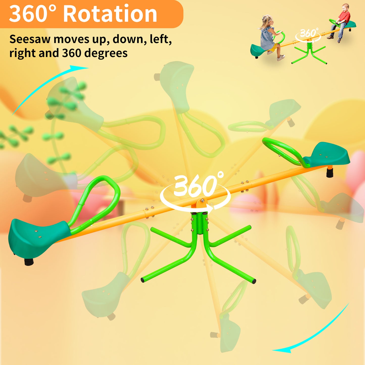 180.34cm Seesaw, Children's Double Seesaw, Outdoor Garden School Play Equipment, Anti-slip, Yellow And Green Two-tone Colour Scheme