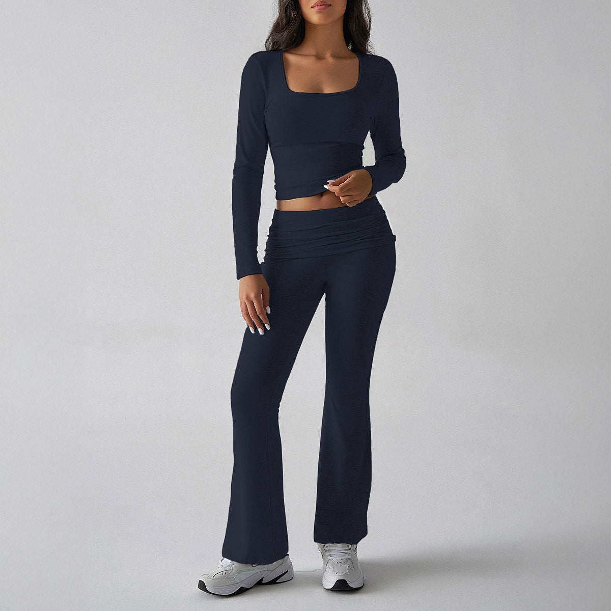Casual Knitted Long-sleeved Top Yoga Top Pants
