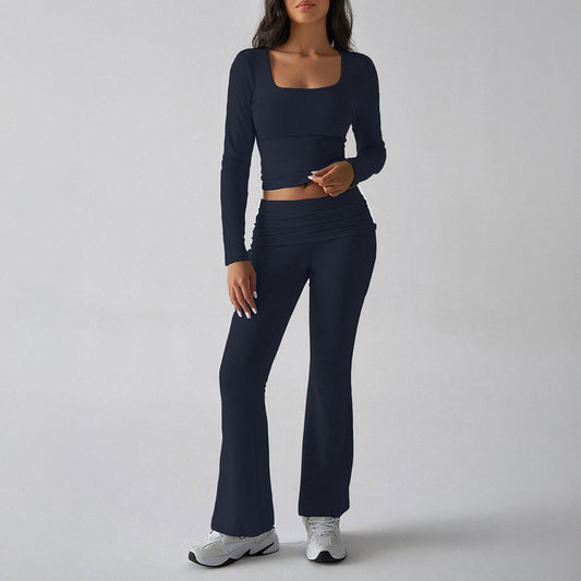 Casual Knitted Long-sleeved Top Yoga Top Pants