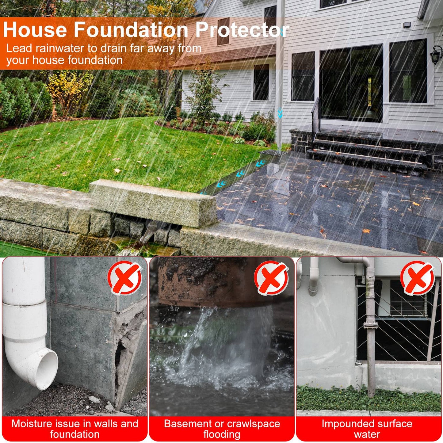 2Pcs Gutter Downspout Extension For Spring Summer Home Innovation Low Profile No Deep Digging Catch Basin Downspout Extender With 4.9FT Flexible Extendable Hose For House Foundation Protection