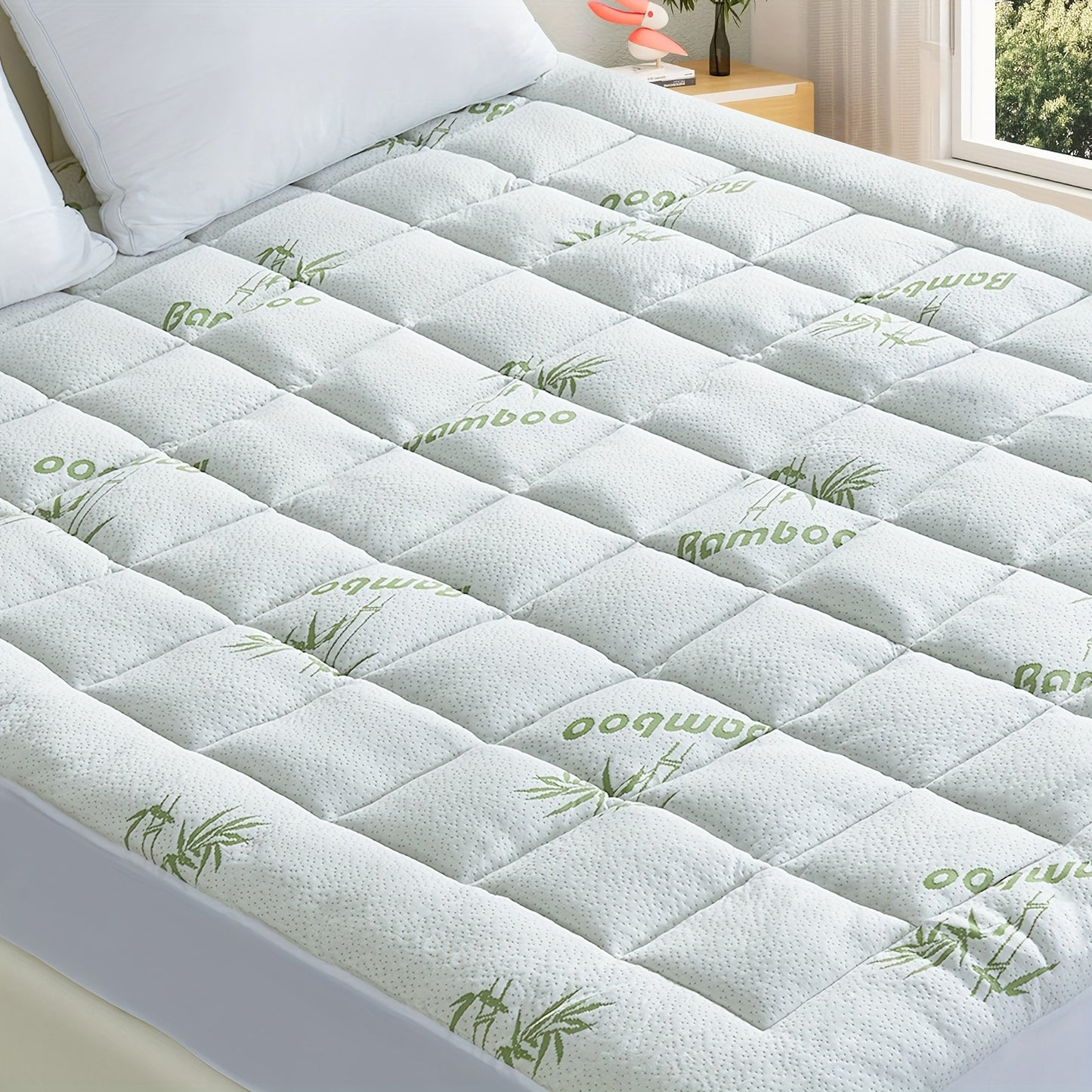 Sleep Solution Ultra Soft Queen Size Mattress Topper - Rayon Derived From Bamboo Pillow Top Mattress Pad For Back Pain Relief - Naturally Cooling For Hot Sleepers, Green