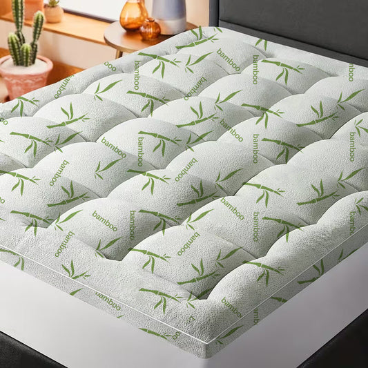 Cool Bamboo Mattress Topper  Super Thick Breathable Bamboo Fiber  Microfiber Fill  8 21 Deep Pocket  Quilted Design  For Home Hotel Dorm  Machine Washable