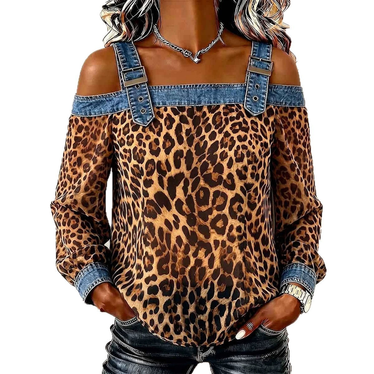 New Off-shoulder Strap Long-sleeve Top