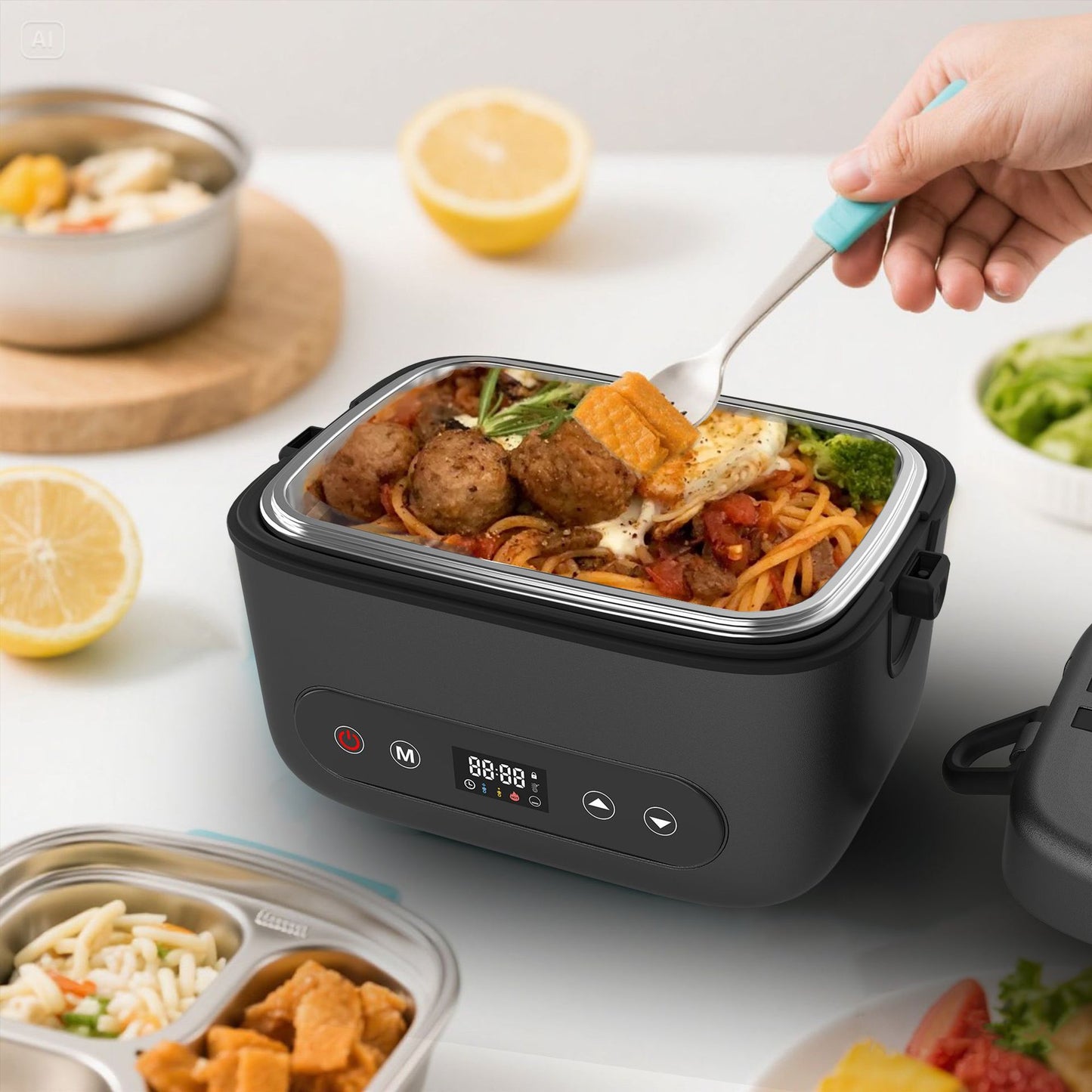 Charging Heating Lunch Box For Office Workers With Inner Liner Compartment Insulated And Portable