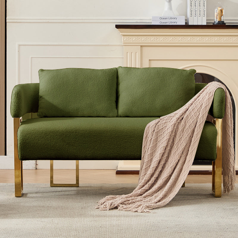 TS Modern Decorative Chair, Living Room Side Chair With Gold Metal Legs, No Wheels, Suitable For Dressing Area, Reception Room, Office,Teddy Fleece Upholstered Metal Foot Sofas  Green