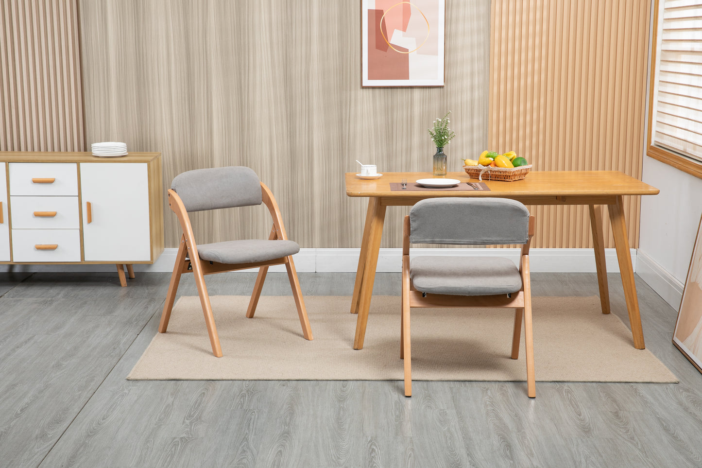 HOMEFUN Folding Chairs With Padded Seats, Wooden Stackable Dining Chairs Set Of 2 With Removable Cover Folding Extra Chair For Guests Kitchen Office Wedding Party Picnic, Grey
