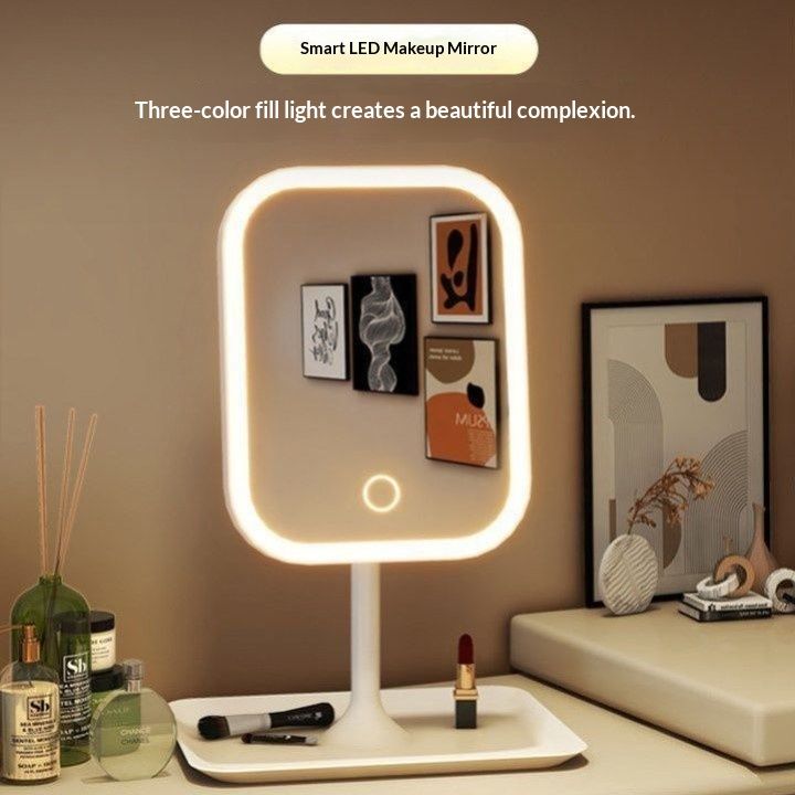 LED-lit Desktop Makeup Mirror With Built-in Lights