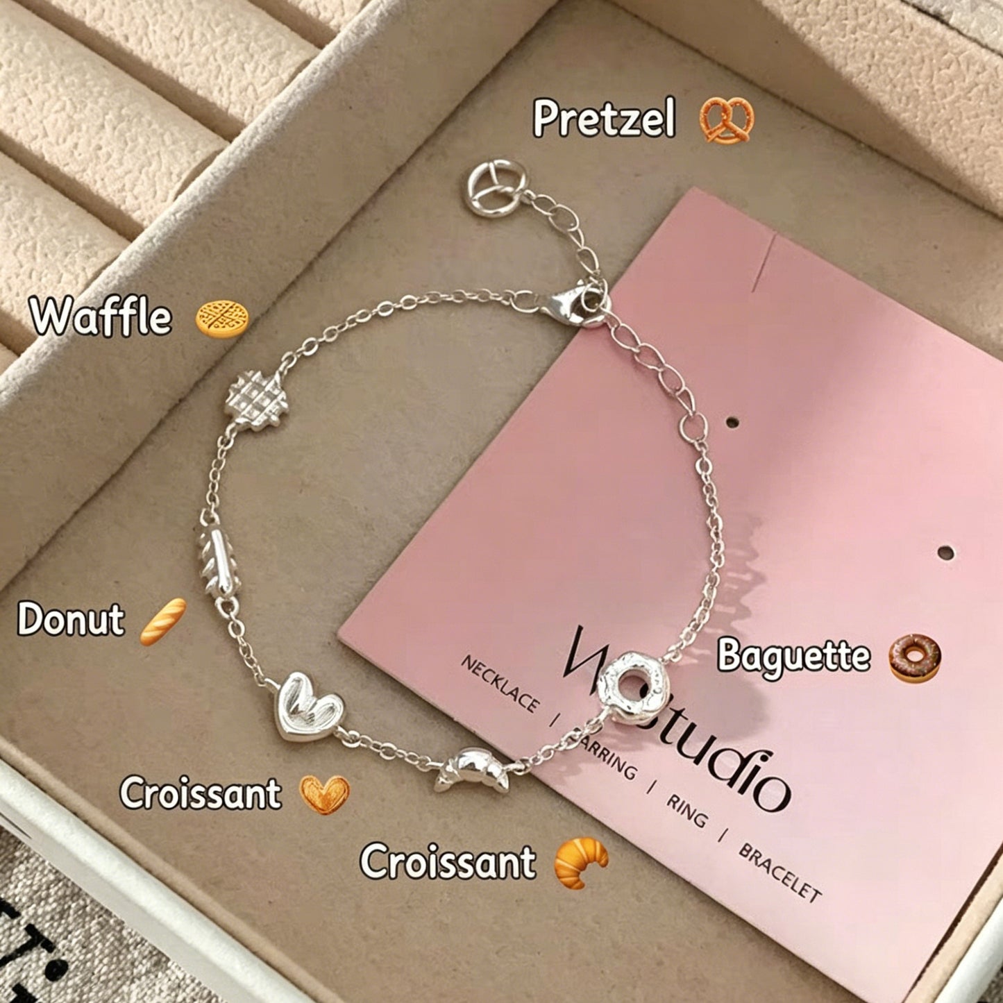 1pc 999 Sterling Silver Bakery Charm Bracelet, Cute Food Themed Style, Perfect For Daily Wear And Valentine's Gift