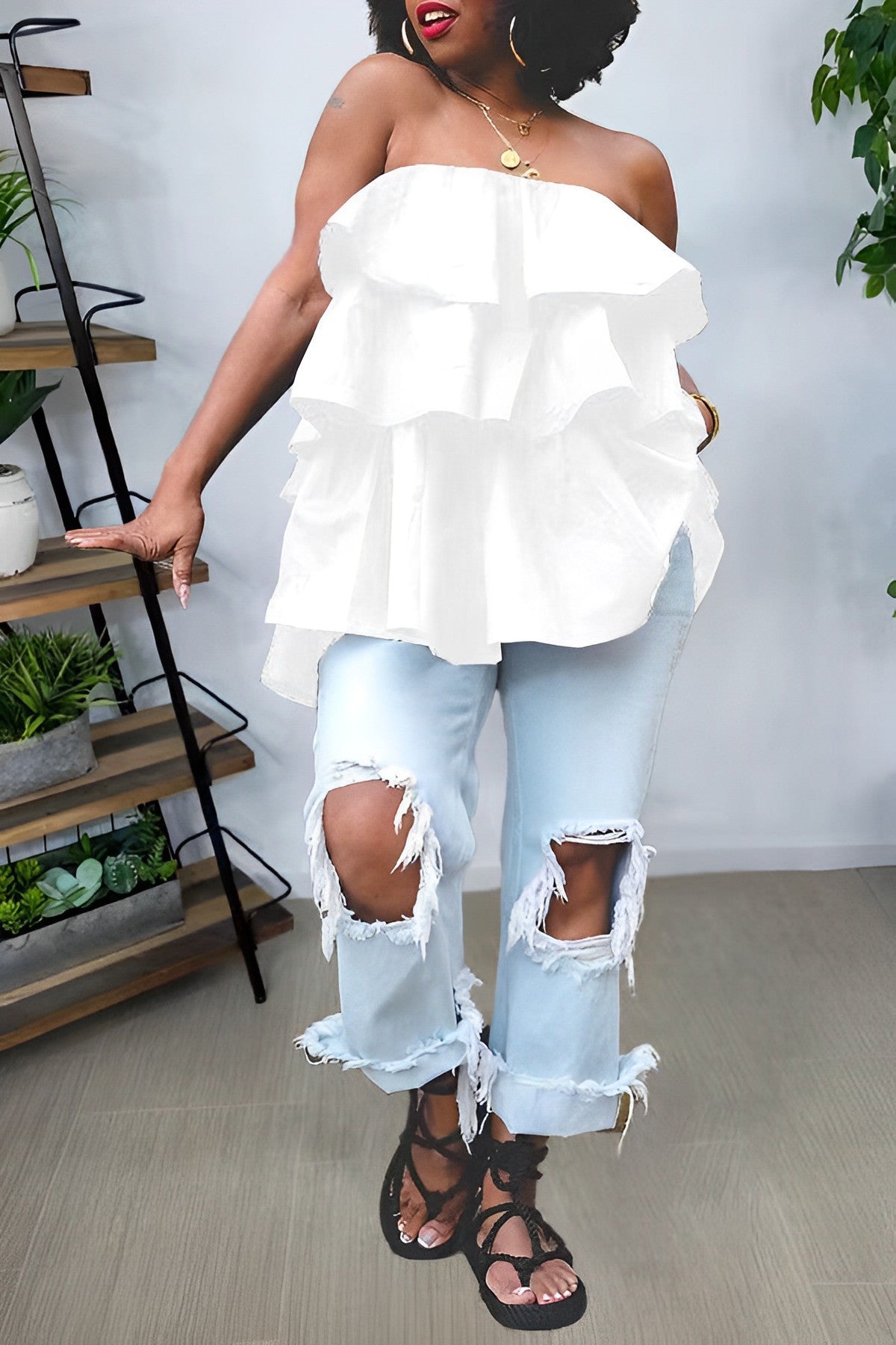 Womens Fashion Multi-layer Spliced And Overlaid Tube Top