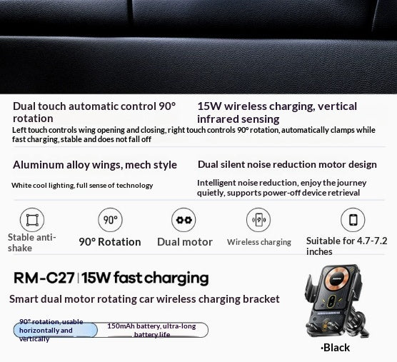 Car Phone Holder With Wireless Magnetic Charger Supports Fast Charging
