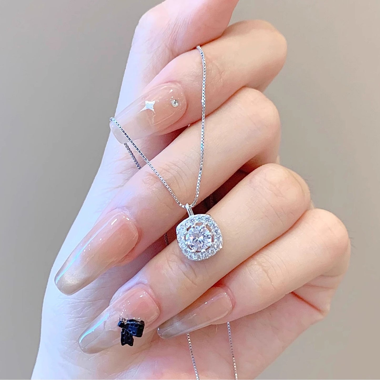999 Fine Silver Sugar Cube Necklace For Women, Korean Ins Style Luxury Elegant Clavicle Chain, Versatile Jewelry
