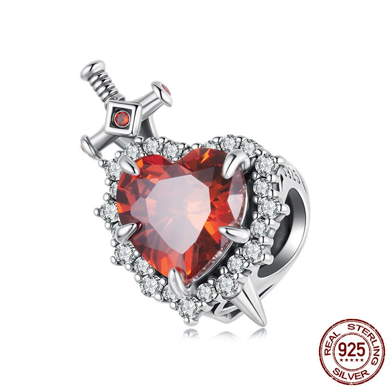 Love Heart Sword Diy Bead Accessories S925 Silver Red Love Beads