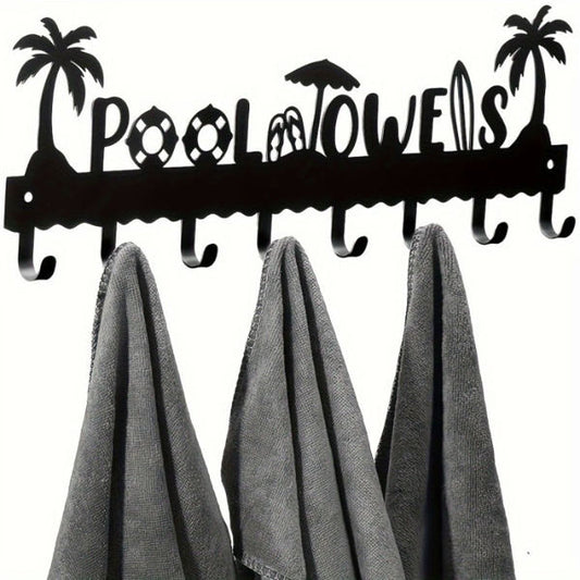 CIFbuy1 PC A Very Practical Modern Pool Towel Rack Made Of Handmade Iron With 8 Hooks For Storage, Rust Proof Wall Mounted Spa Beach Decoration, Black Coati