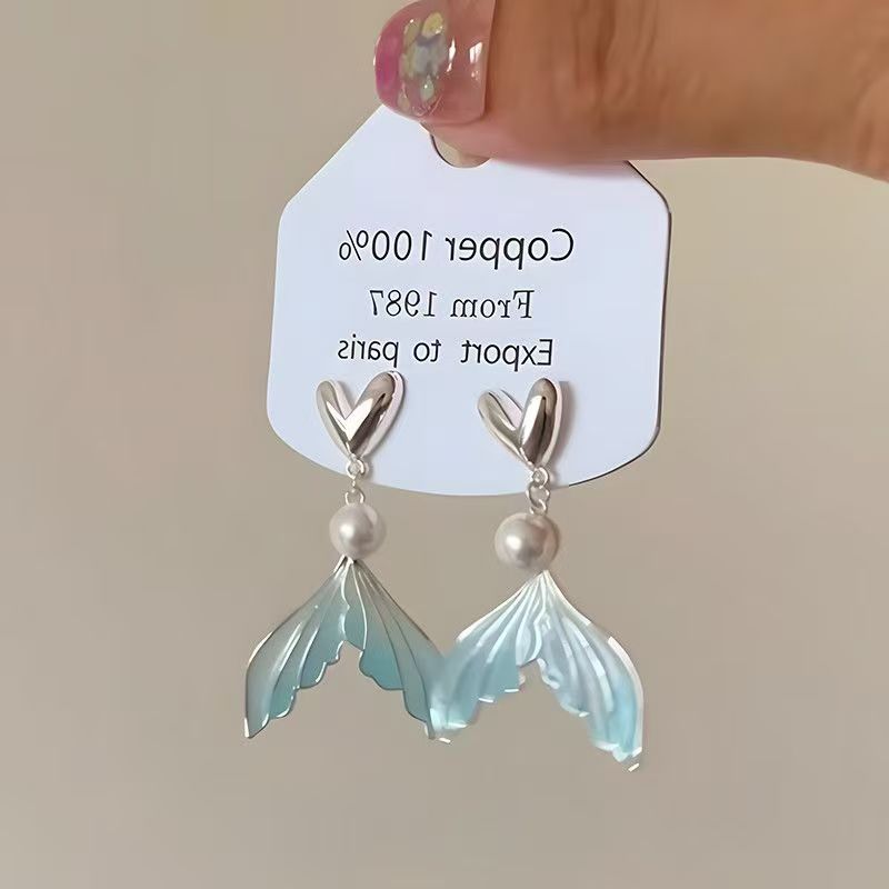 2026 New Bestseller Gradient Mermaid Tail Earrings, Premium Pearl Stud Earrings, Niche Unique Elegant Exquisite Women's Ear Jewelry