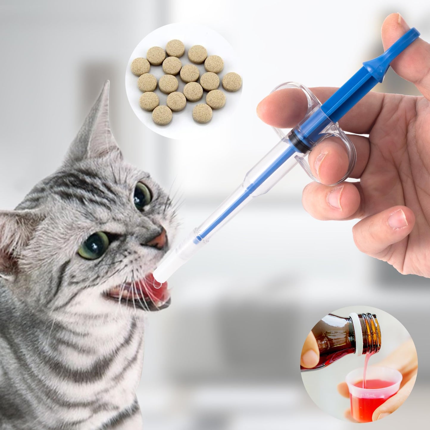 Cat Pill Shooter, Pill Popper For Cats & Dogs, 2-in-1 Pet Piller  Anti-drop Syringe For Tablets & Liquid. Easy Admin For Small Animals. Soft Rubber Tip Protects Gums