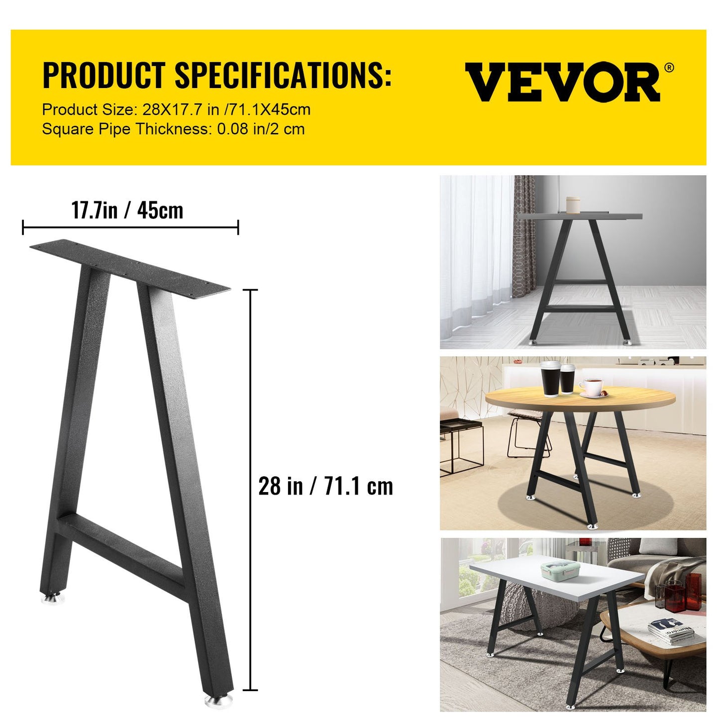 Metal Table Legs 28 X 17.7 Inch A-Shaped Desk Legs Set Of 2 Heavy Duty Bench Legs With Polyurethane Coating, Furniture Legs With Floor Protectors, Wrought Iron Coffee Table Legs For Home DIY Bla
