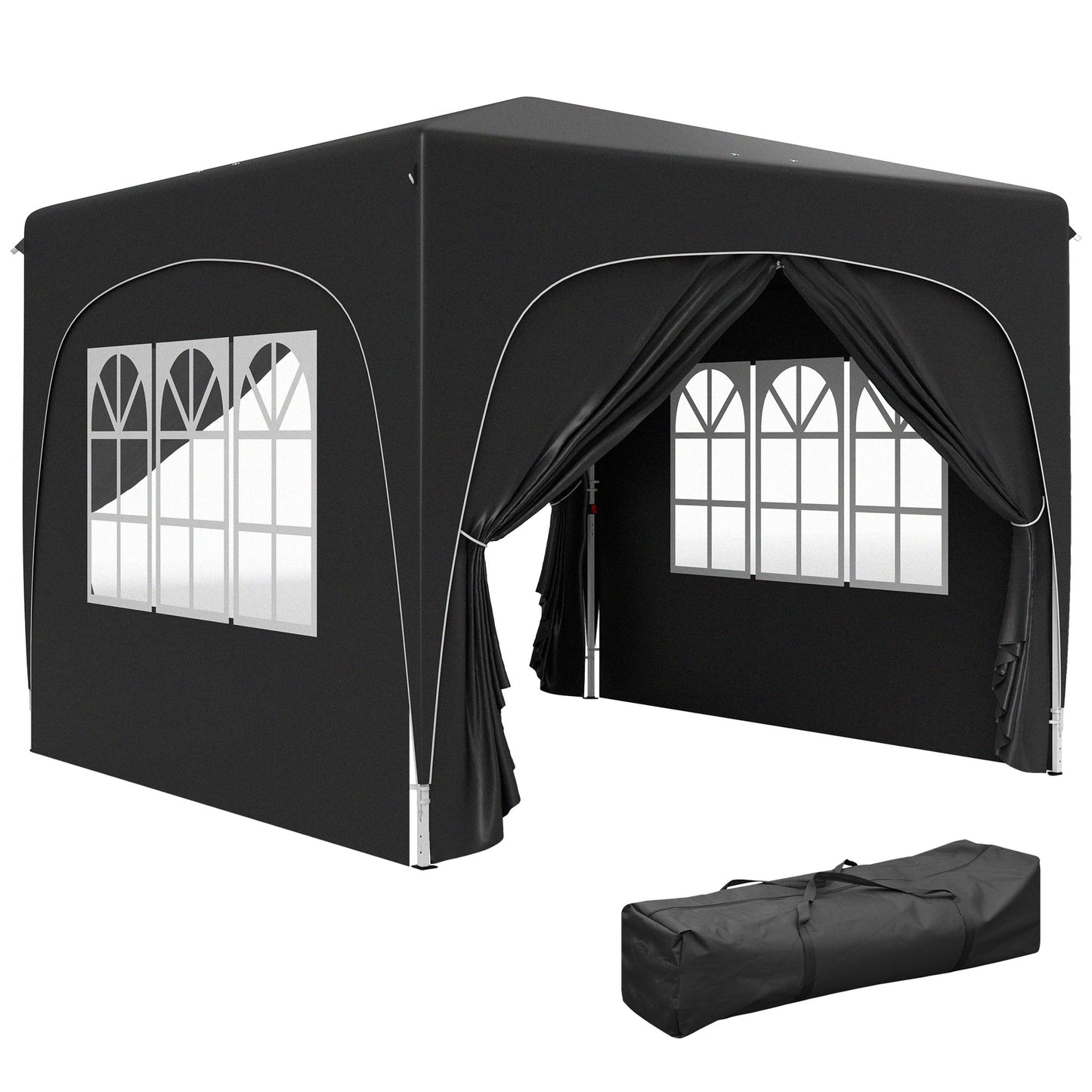 3 X 3m Pop-Up Gazebo Shelter, With Accessories - Black