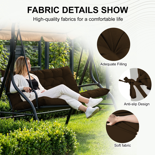 Outdoor Swing Cushions 70 Inch, Waterproof 4in Thick Porch Swing Cushion Replacement With Backrest And Ties, Comfortable 2-3 Seat Pation Swing Pad For Backyard, Garden, Lawn, Outdoor Furniture Coffee