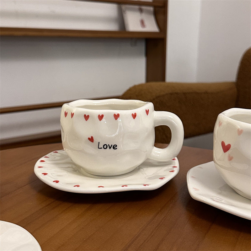 Korean Ins Style Retro Flower Ceramic Cup Dish