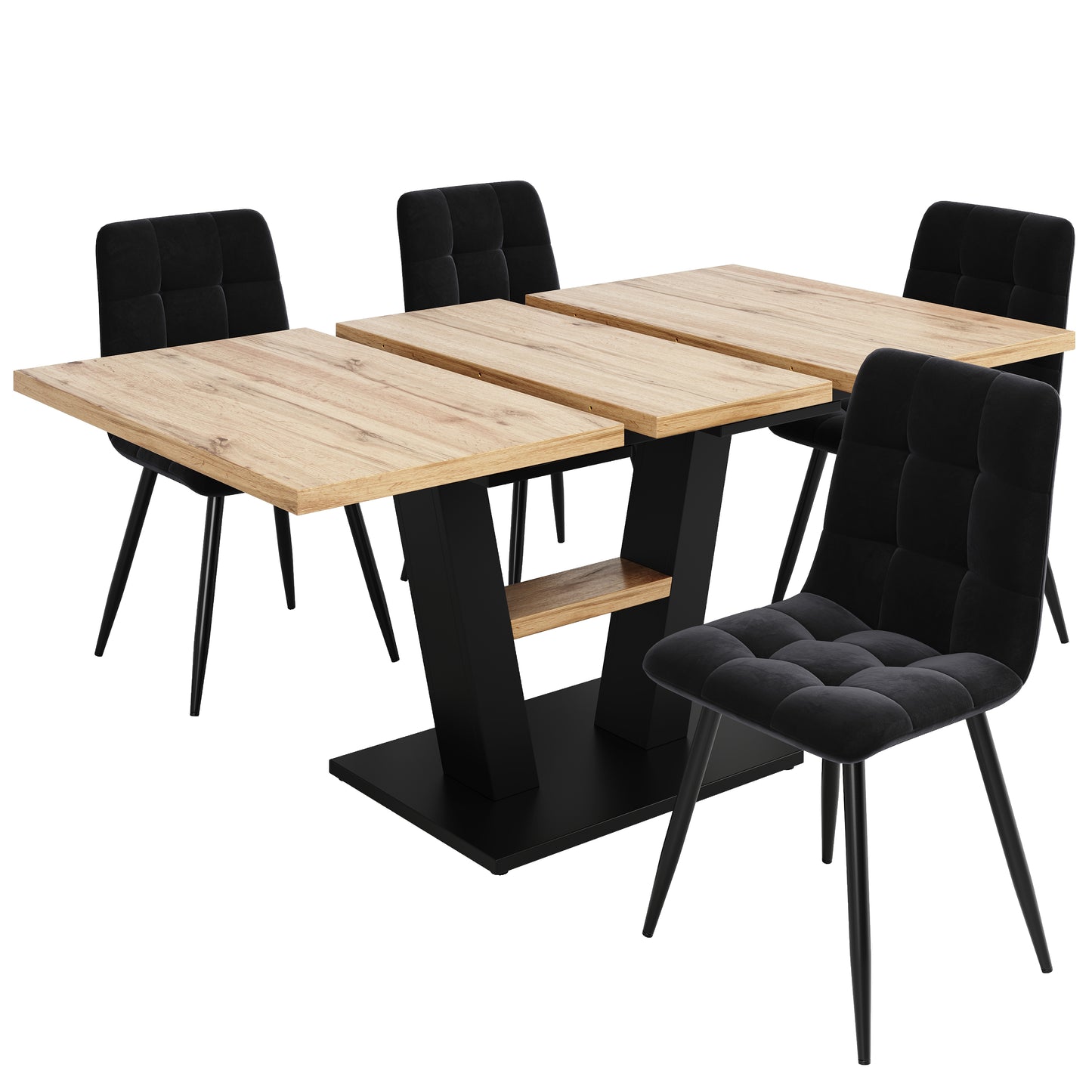 Dining Table Set 5 Pieces, Extendable Dining Table Set, 118-157 X 70 Cm Dining Table With 4 Chairs, For Kitchen And Living Room, Including Dining Chairs,extendable Dining Table With V-legs,dining Ro