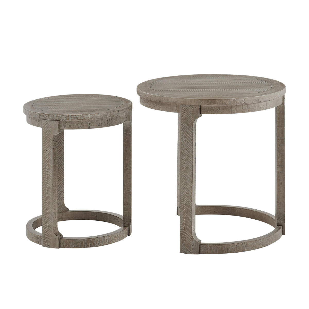 24 inch 2PCS Curved Traditional Round Circle Wooden Coffee Table Set,Mid Century Rustic Style Side Table,End Table for living Room,Office,Apartment,Light Brown