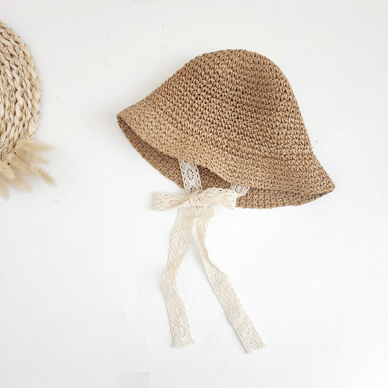 Influencer Baby Lace-Laced Straw Hat Korean-Style Kids Sun SpringSummer For Baby Girls And Toddlers