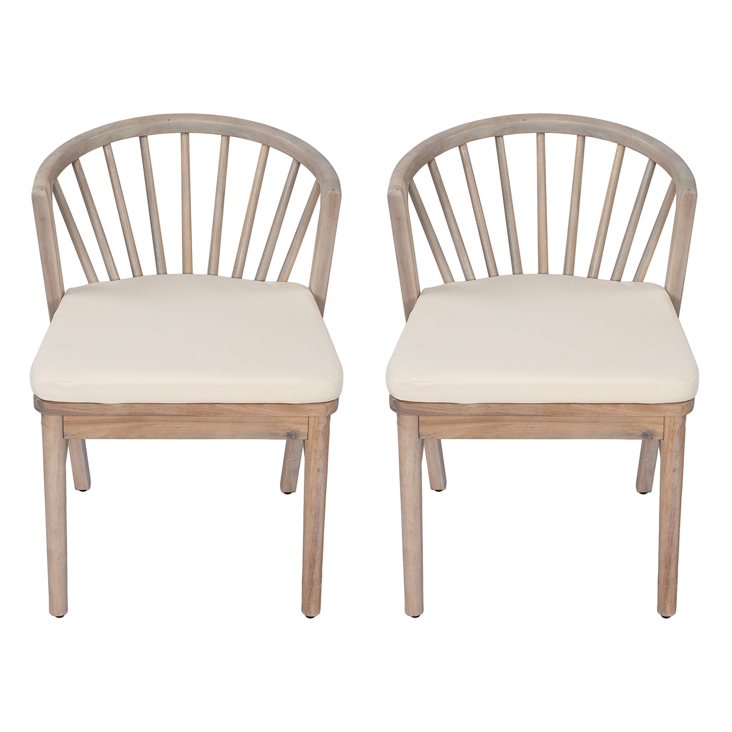 Outdoor Dining Chairs Set Of 2, Acacia Wood Patio Chairs With Cream Washable Cushion,for Backyard, Poolside, Garden,Light White