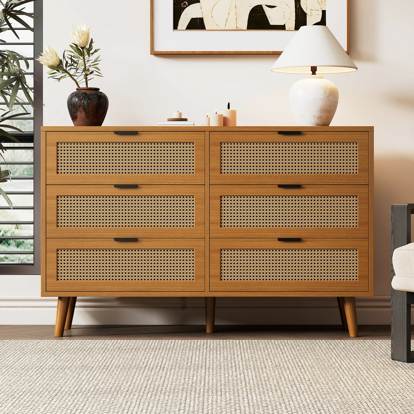 Dresser With 6 Drawers, Wooden Sideboard Drawer Cabinet, Drawer Dresser With Metal Handles, For Bedroom, Living Spaces, Office, Sideboard Highboard With Lots Of Storage, Dimensions W120 H76.5 D40 Cm