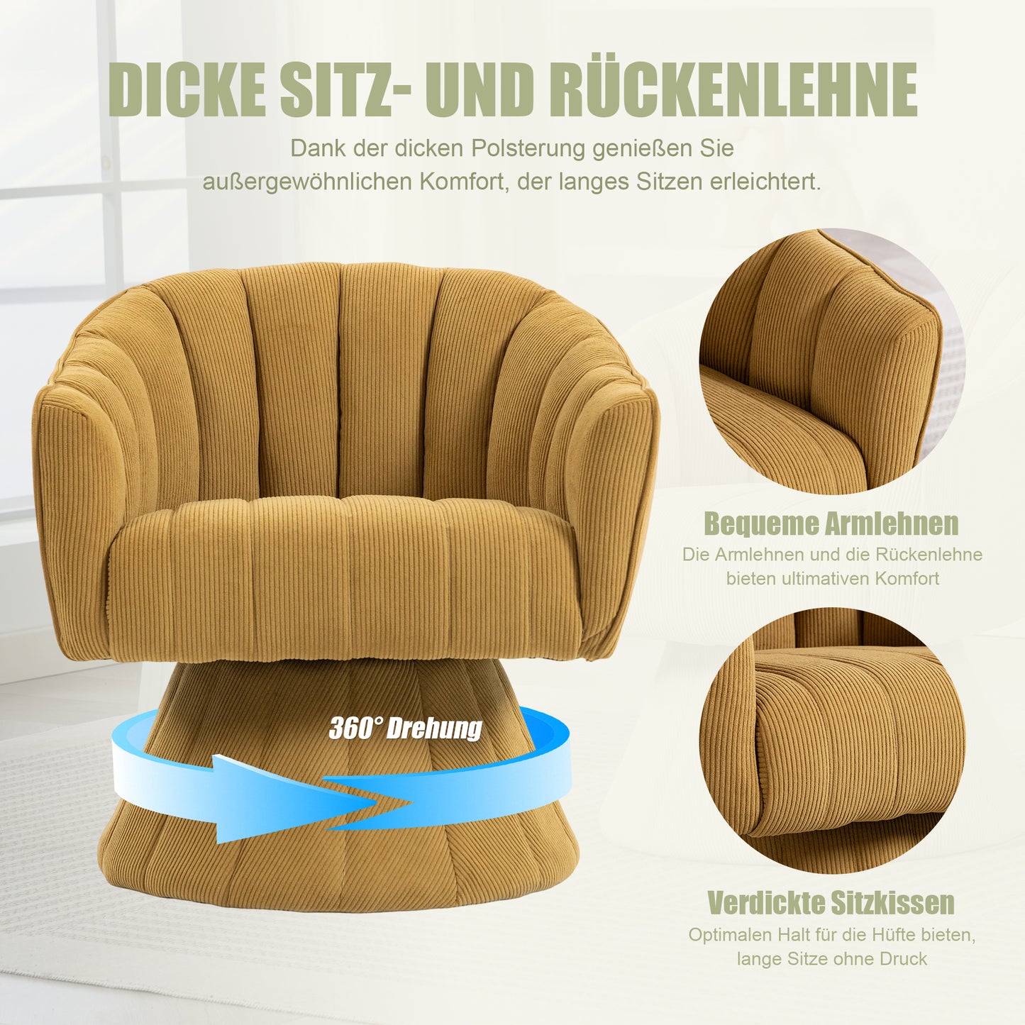 Elegant 360 Swivel Chair With Ergonomically Shaped Seat And Back Upholstery, Enclosing Armrests As Well As A Modern Design And Stable Base - Ideal For The Office, Living Room Or Home Office.