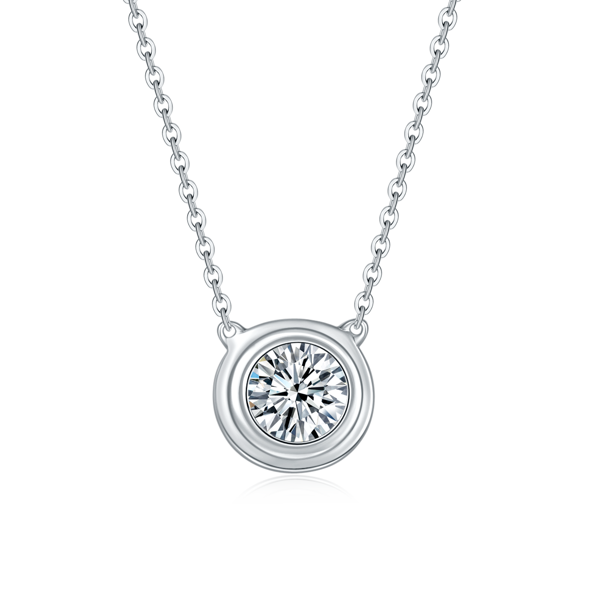 S925 Sterling Silver 1ct Moissanite Necklace, Minimalist Bezel Setting Pendant, Platinum Plated 38.5&42m Chain, Women's Jewelry Gift Box With GRA Certificate