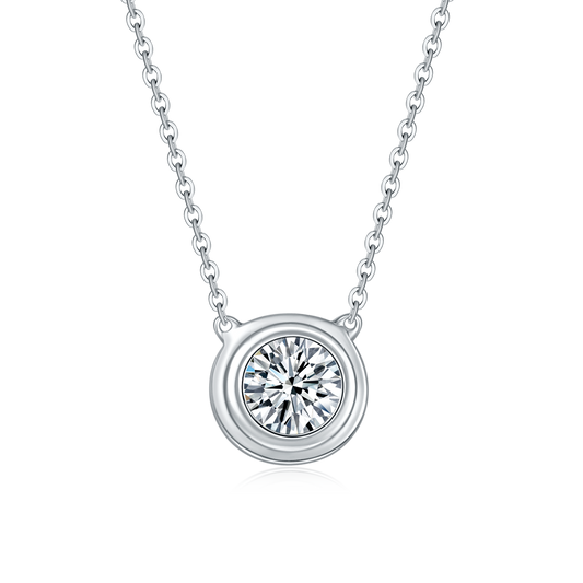 S925 Sterling Silver 1ct Moissanite Necklace, Minimalist Bezel Setting Pendant, Platinum Plated 38.5&42m Chain, Women's Jewelry Gift Box With GRA Certificate