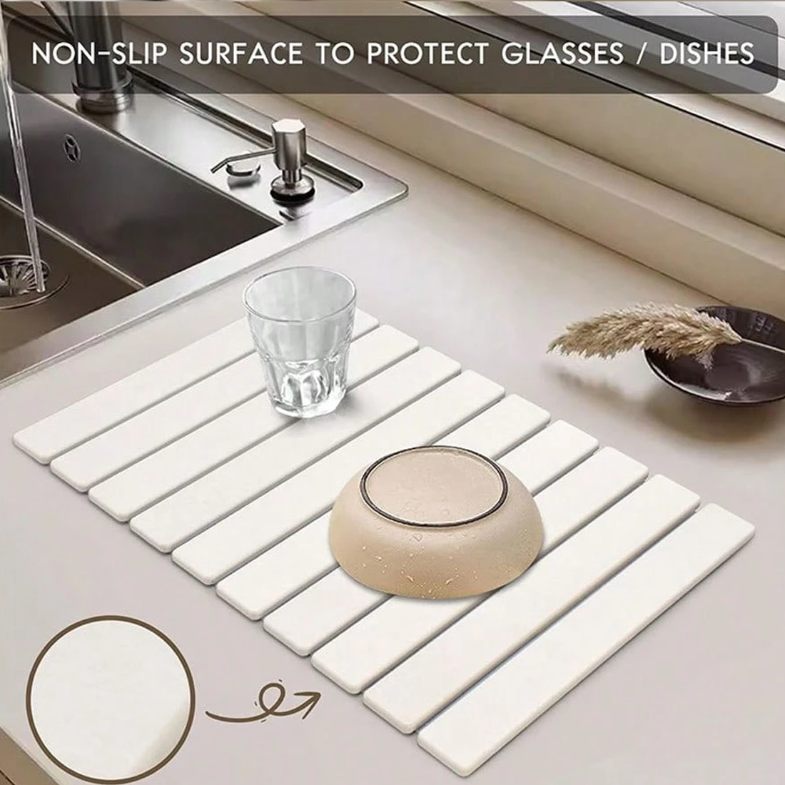 Foldable Diatomite Drying Mat Absorbent Draining Quick Dry Nonslip Pad Kitchen--White
