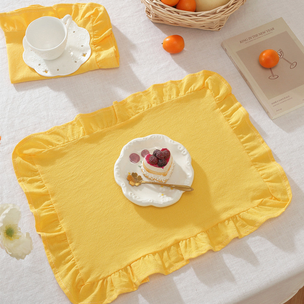 Napkin Tea Towel Ruffled Edge Simple Solid-Colored Fabric Western-Style Placemat