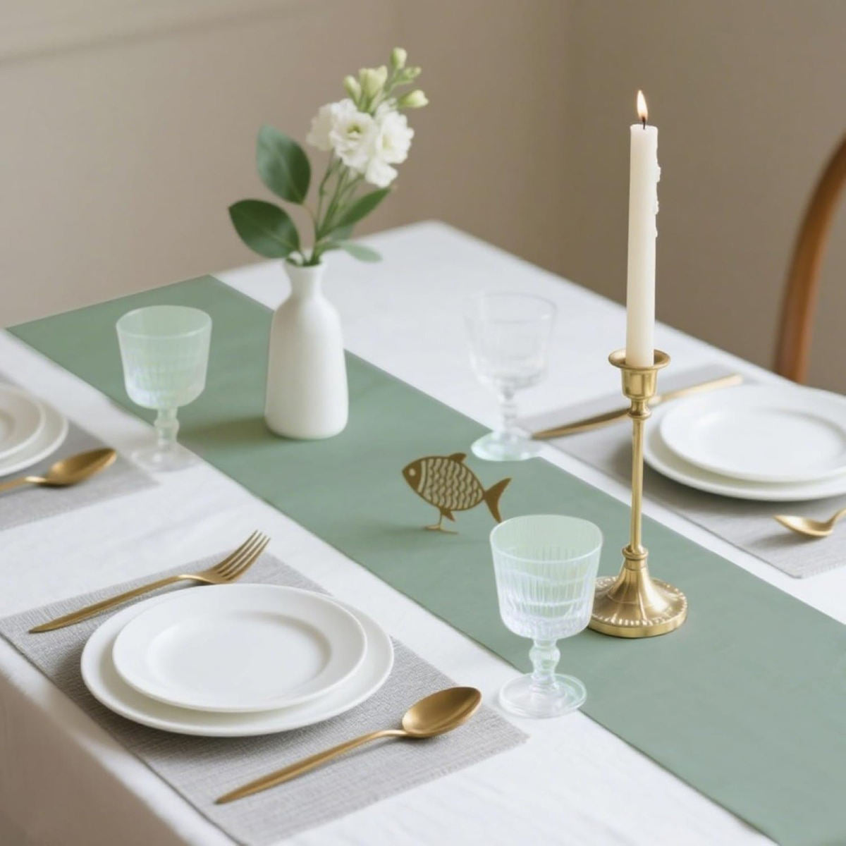 Non-woven Table Runner, 30 Cm X 25 M, Eucalyptus Green – Cut-to-size, Tear-resistant, Disposable Table Decoration Roll For Weddings, Birthdays, Christenings, Parties, And Everyday Use